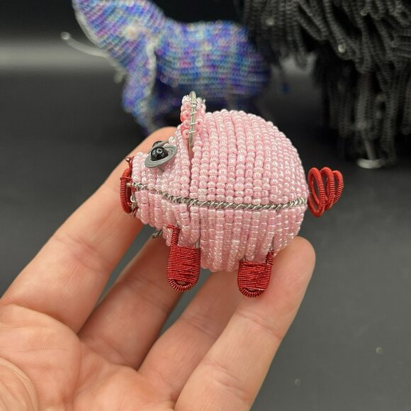 Beadworx By Grassroots Lot Of 4 Beaded Sculpture Dog Elephant Pig Rooster Farm - Picture 11 of 16
